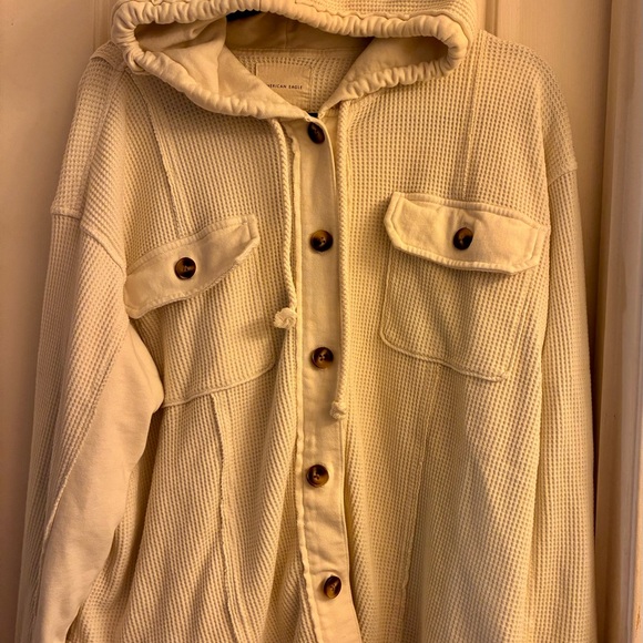Women's American Eagle Cream Hooded Sweater - Picture 3 of 5